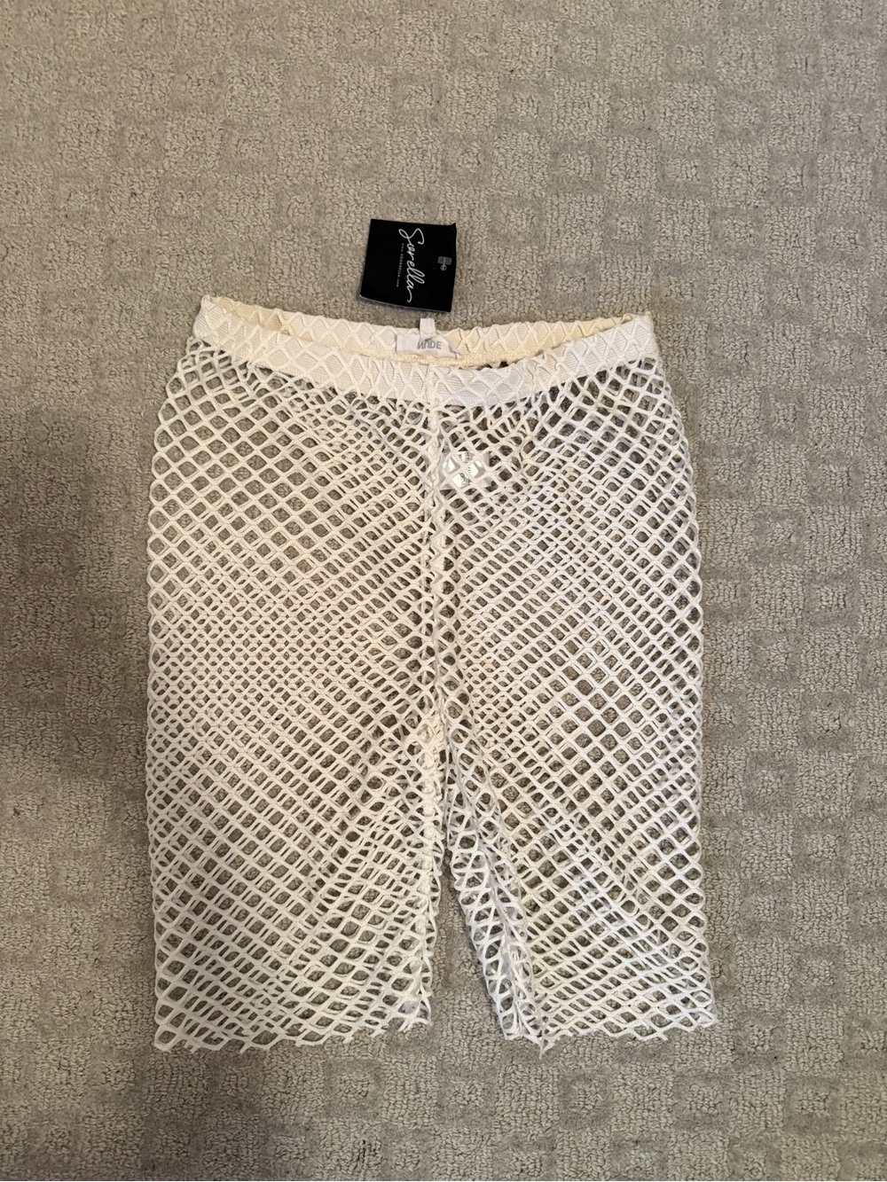 White Fishnet Midi Shorts – High-Waist Beach Cover